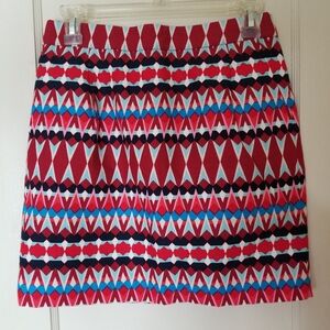 J CREW FACTORY red blue geometric print lined cotton mini skirt 0